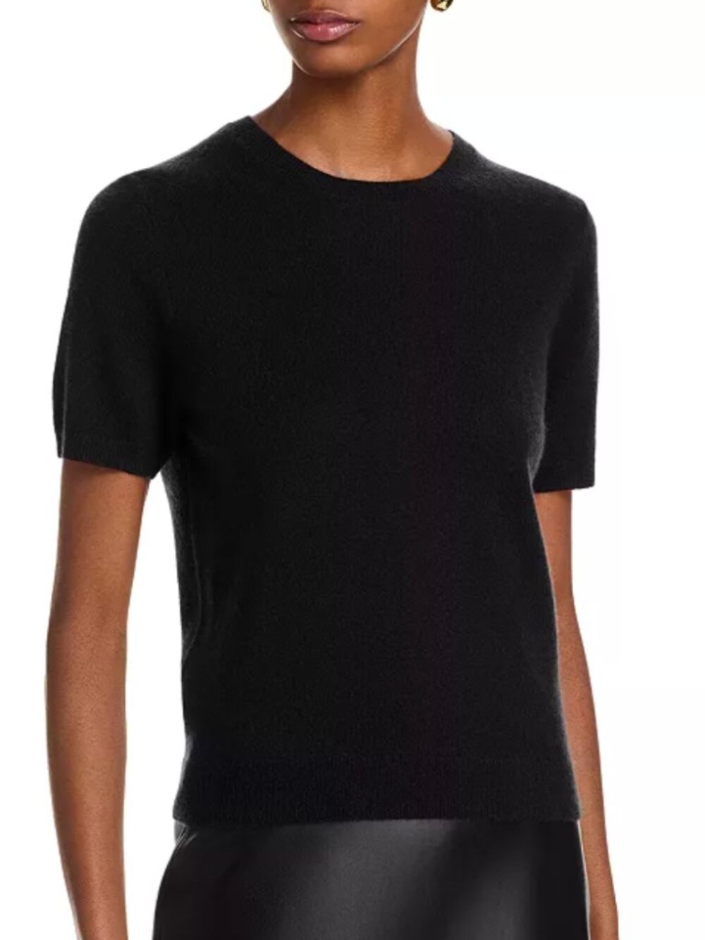 C by Bloomingdale's 100% Cashmere Short Sleeve Sweater M Black Elevated Basics
